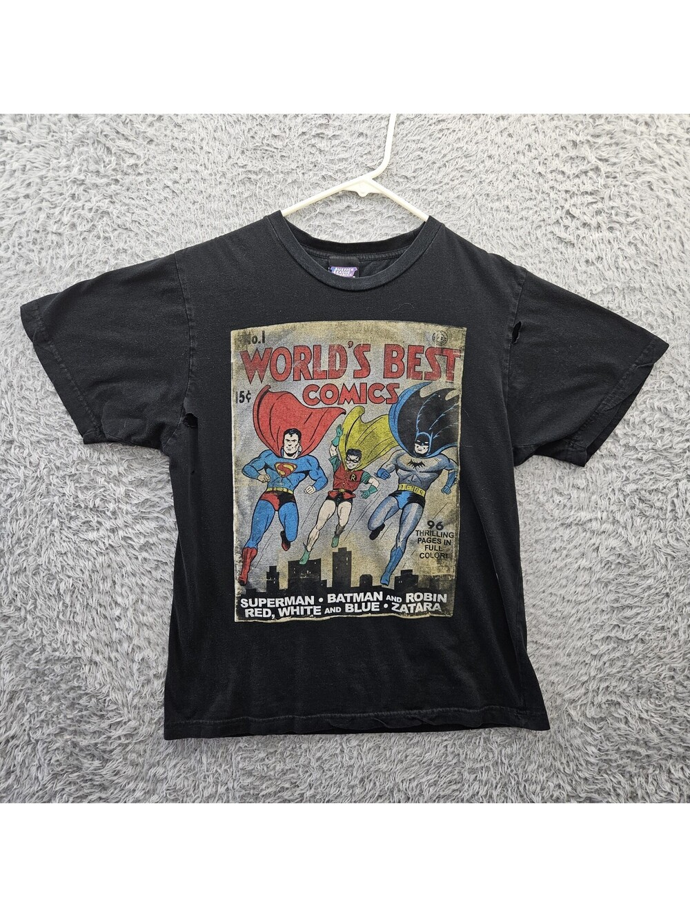 Vintage DC Comics T Shirt Justice League America Medium Y2K Worlds Best *hole